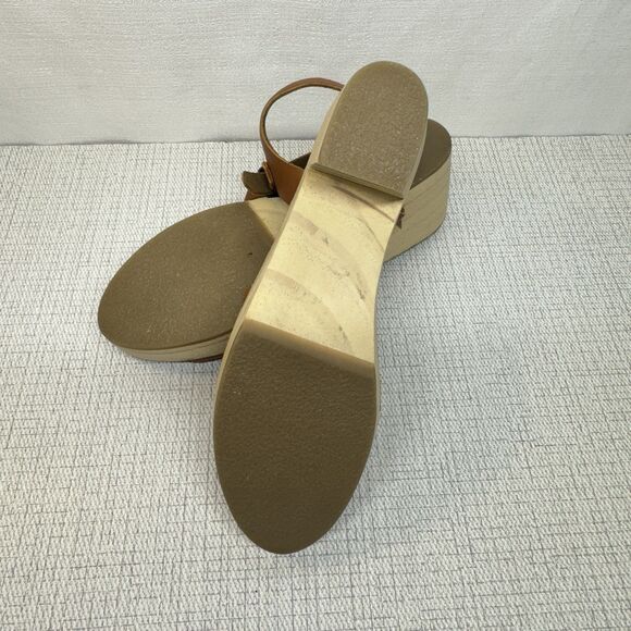 URBAN OUTFITTERS Tan Leather Wooden Platform Heel Rita Boho Clogs 9 NWOB - Picture 10 of 13
